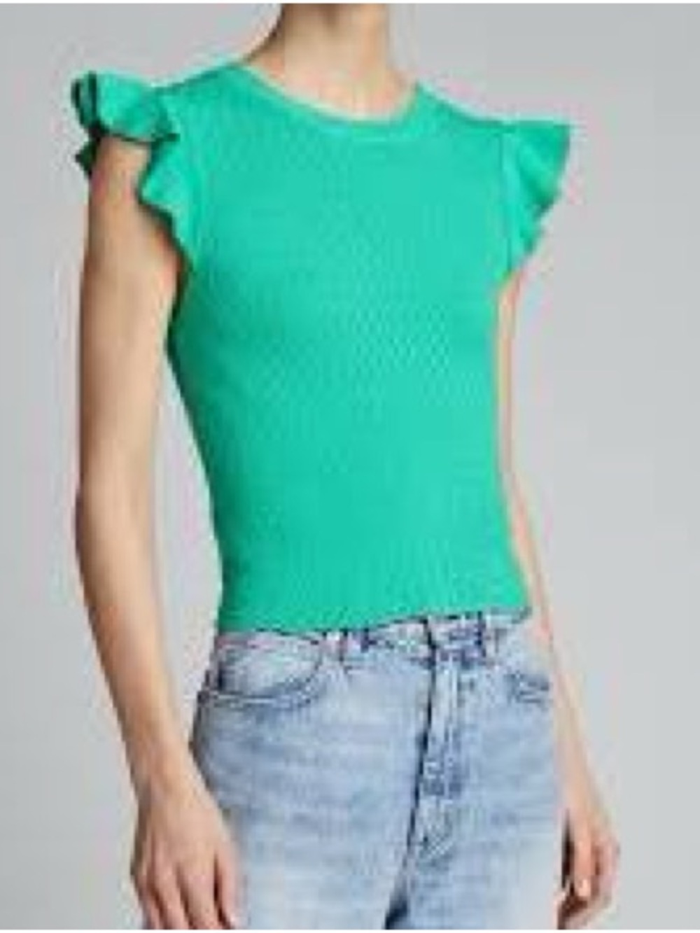 ALICE + OLIVIA Lamara Pointelle Ruffle-Sleeve Crewneck Sweater